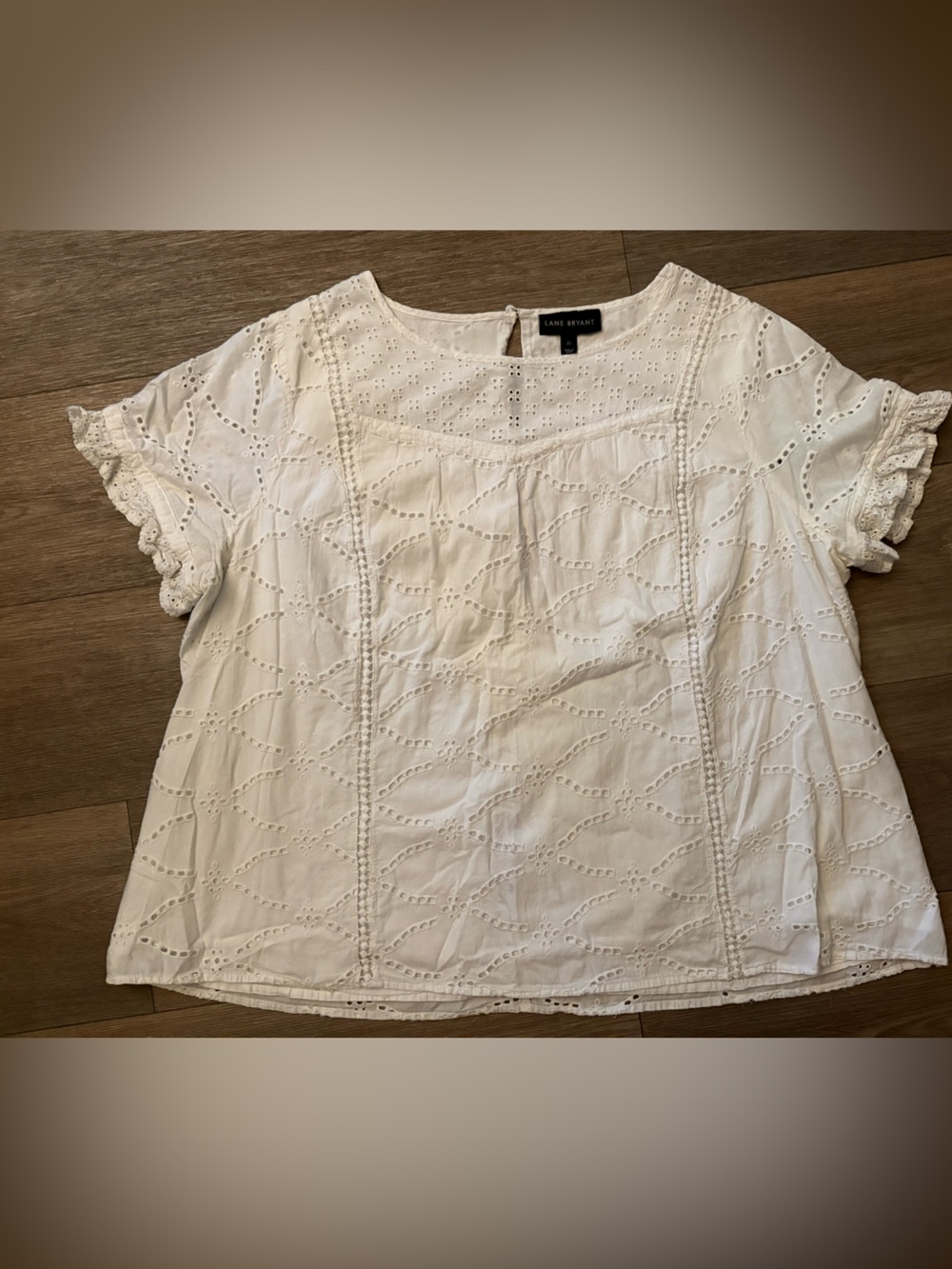Lane Bryant White Eyelet Ruffle Sleeve Blouse